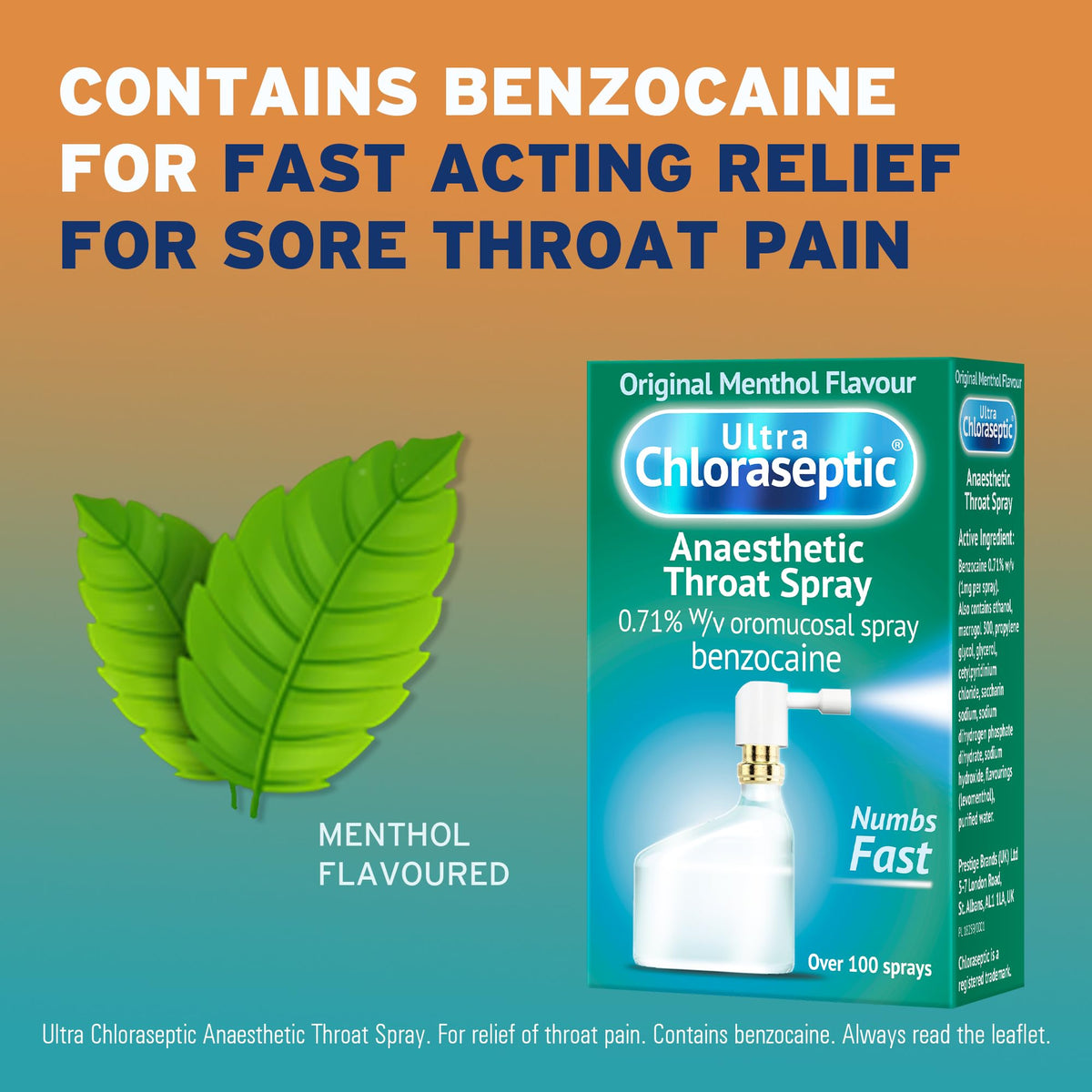 Ultra Chloraseptic Honey and Lemon, Sore Throat Pain Relief Spray 15ml