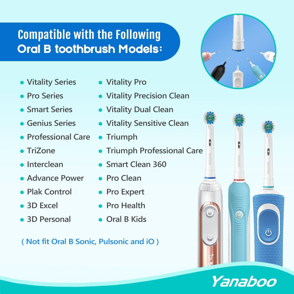 Oral B Compatible Toothbrush Head, Yanaboo Replacement Brush Heads for Most Braun Oral B Electric Toothbrushes of Vitality Pro Smart Genius Series, Precision Clean and Plaque Removal (8 Pack in White)