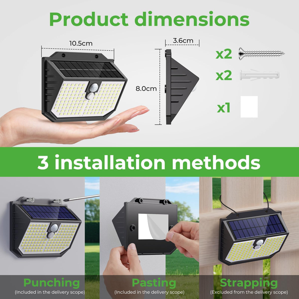 nipify Solar Lights,Upgraded 3000K Warm Solar Garden Lights,3 Modes Motion Sensor and IP65 Waterproof Solar Lights Outdoor Garden for Outside Shed Driveway Backyard Garage Walkway Wall Fences