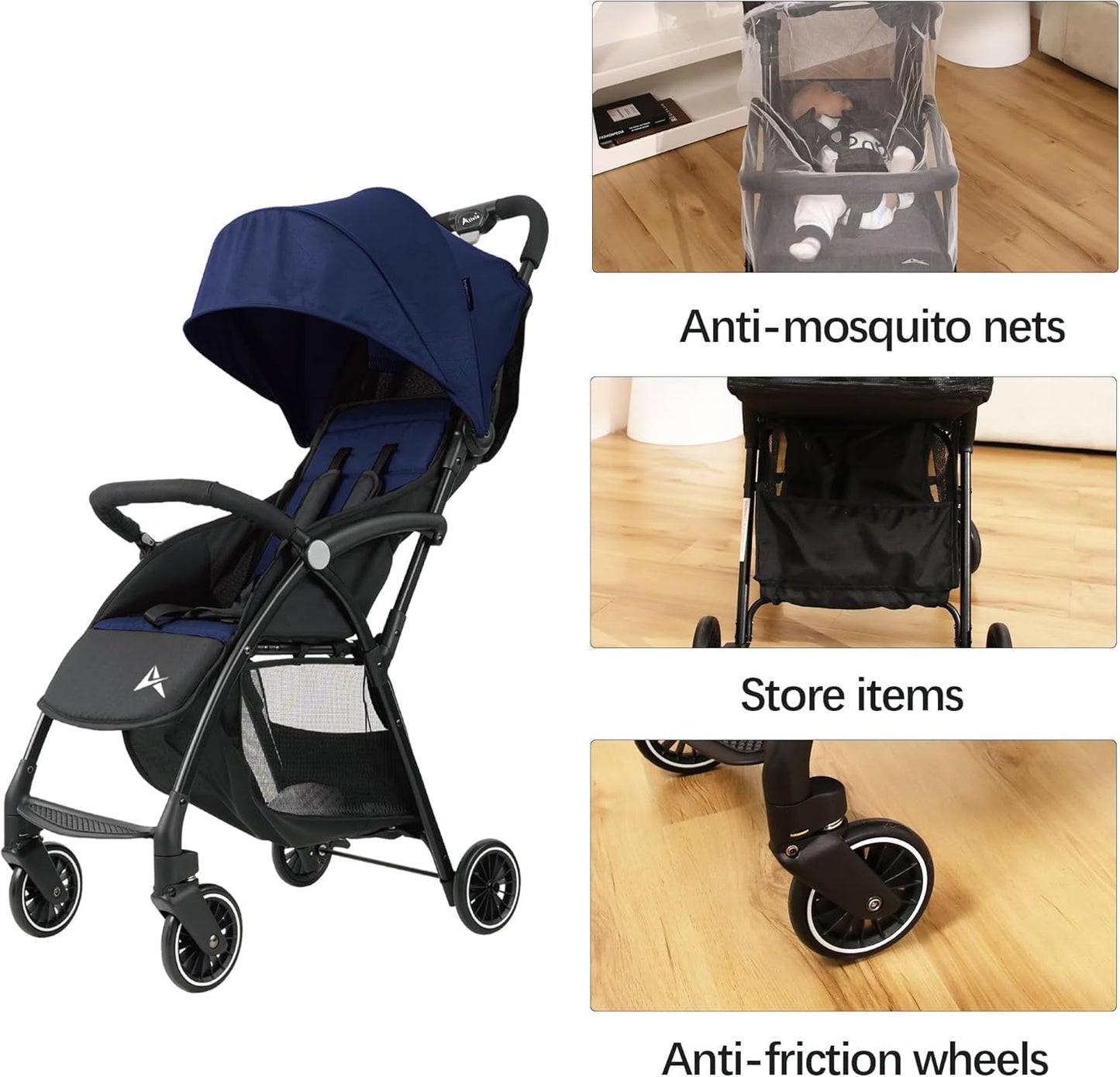 Alivio Lightweight Pushchair, Folding Baby Stroller 0-3 Years, Toddlers Travel Stroller with Mosquito Nets, Shoulder Strap, Anti-Friction & Wheels (Grey)