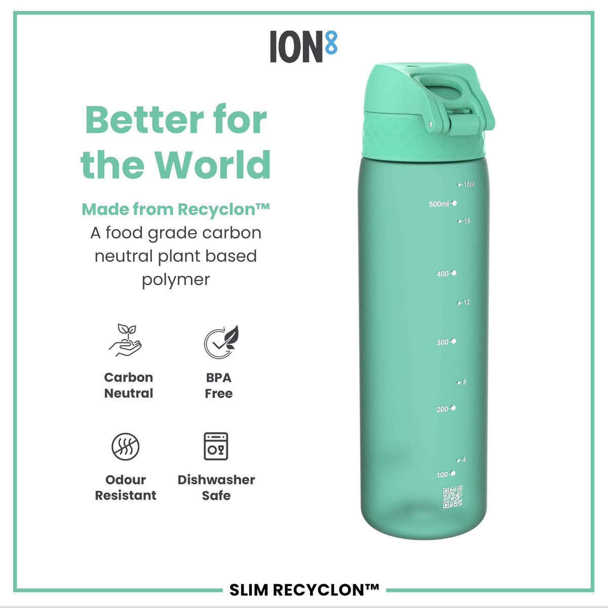 Ion8 Water Bottle, 500 ml/18 oz, Leak Proof, Easy to Open, Secure Lock, Dishwasher Safe, Hygienic Flip Cover, Carry Handle, Fits Cup Holders, Easy Clean, Hot Pink