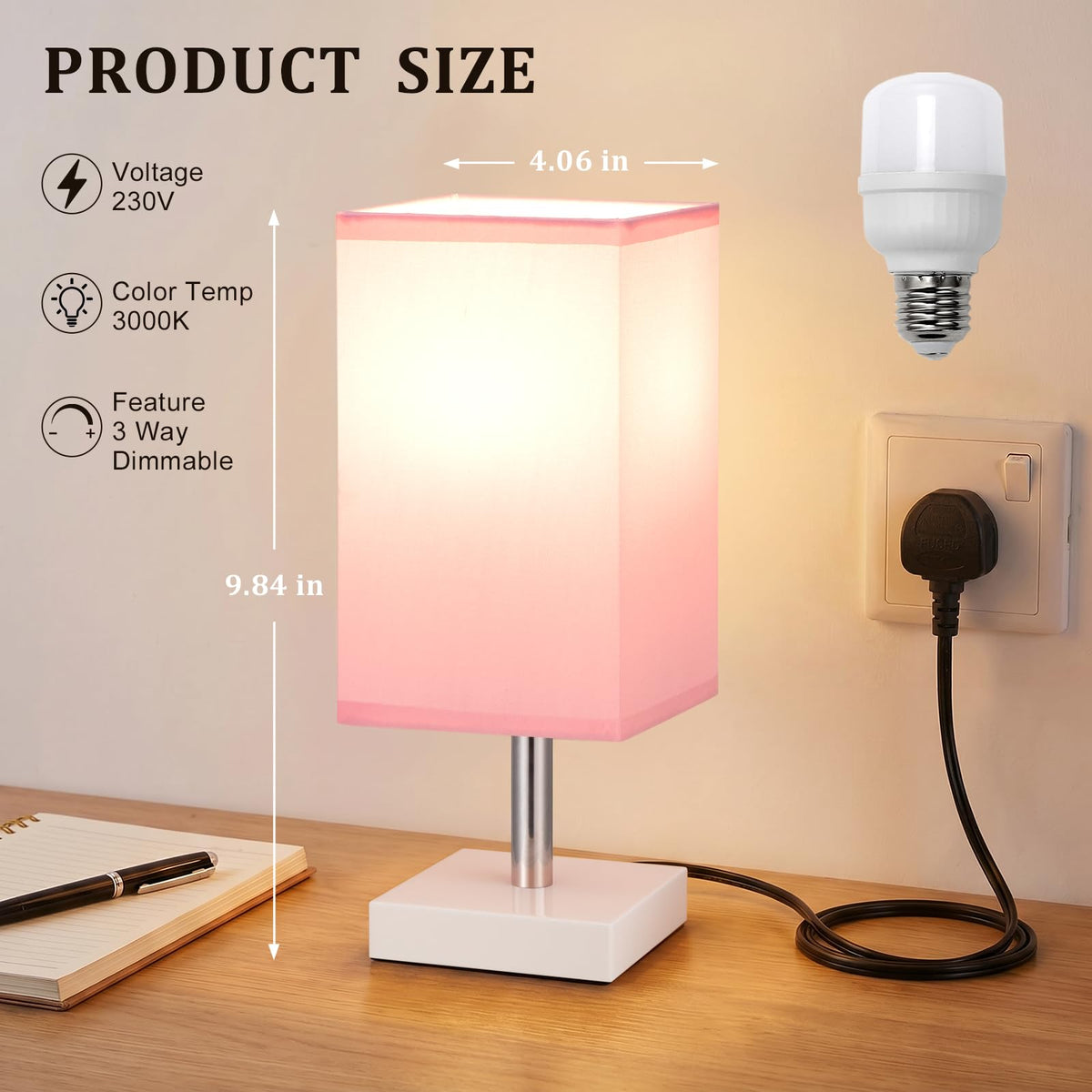 White Table Lamp for Bedroom, Small Bed Lamp with for Bedroom, Silver Base(Bulb Included)