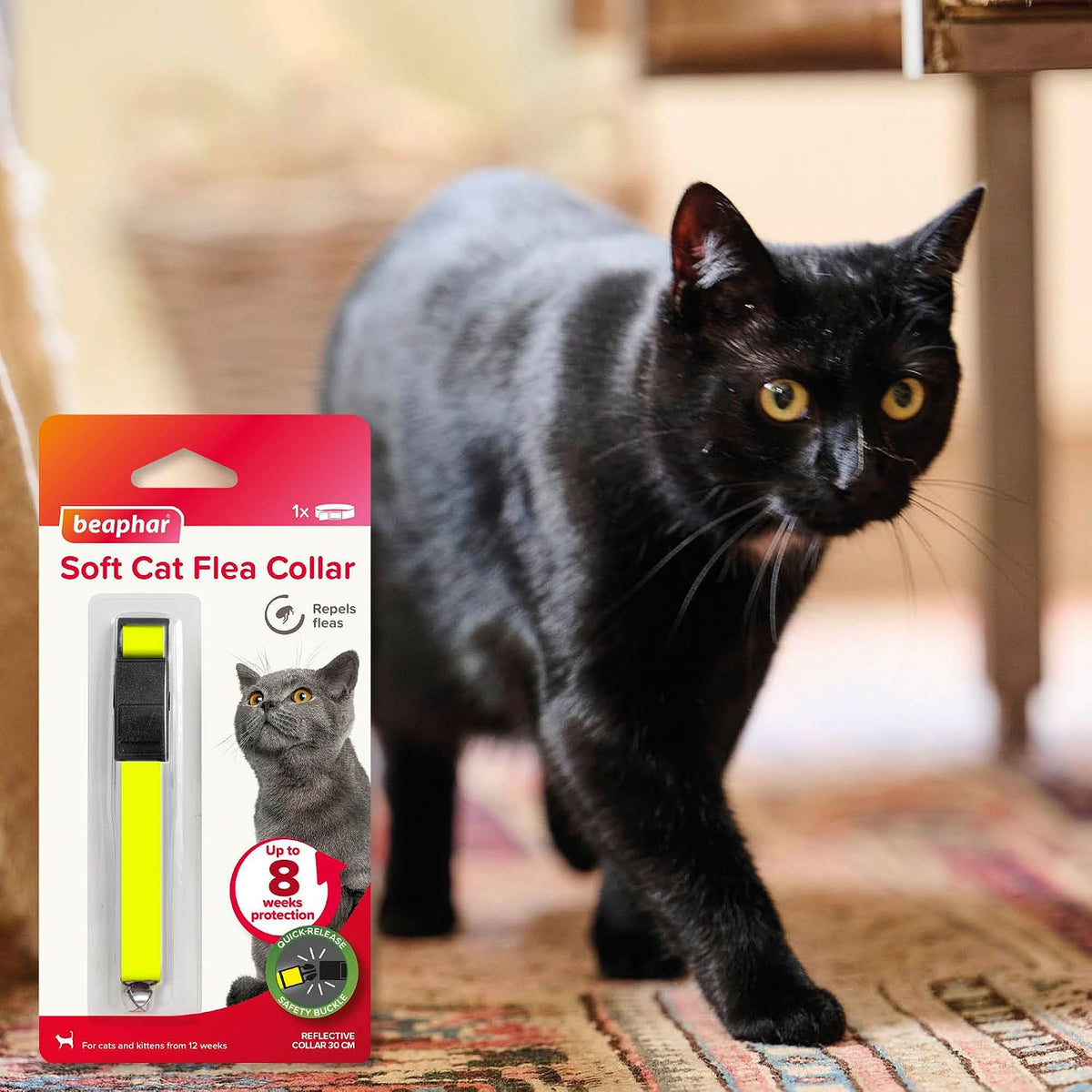 Beaphar – Soft Flea Collar for Cats – Repels Fleas For up to 8 Weeks – Adjustable Fit With Quick Release Safety Buckle – Reflective Finish for More Visibility at Night – 1 x Reflective Collar