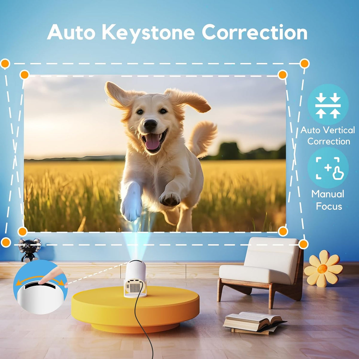AKIYO O2 Projector Built-in Apps, 1080P Support Auto Keystone WiFi6, 18000L