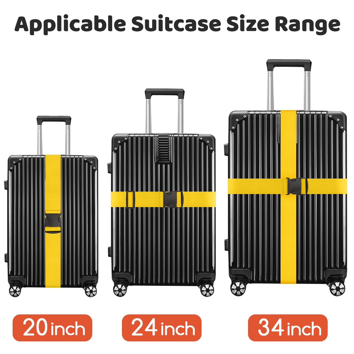 WISYOK Luggage Straps Extended, 4 Pack, 130-250cm Adjustable, Blue Orange