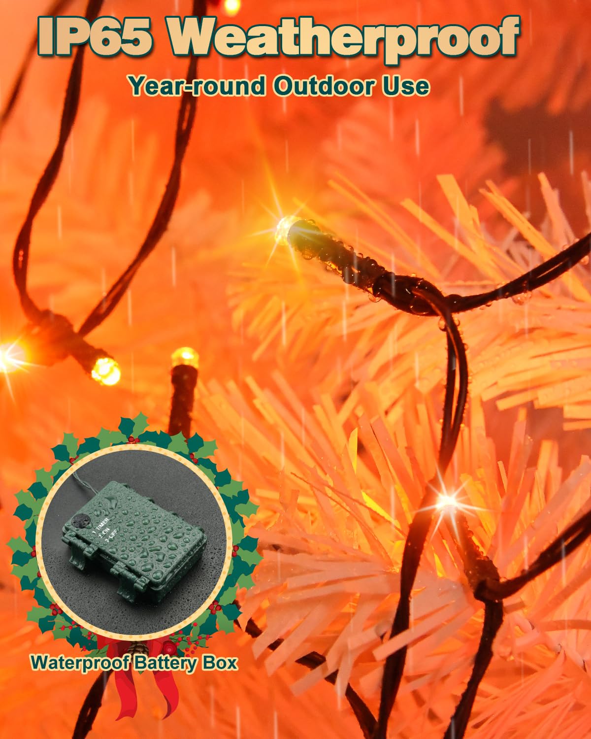 Dalugo Halloween Decoration Lights, 5M 50 LED Orange Purple White Fairy Lights with Timer, IP65 Waterproof Battery Powered Lights for Indoor Outdoor Autumn Halloween Decorations(Green Wire)