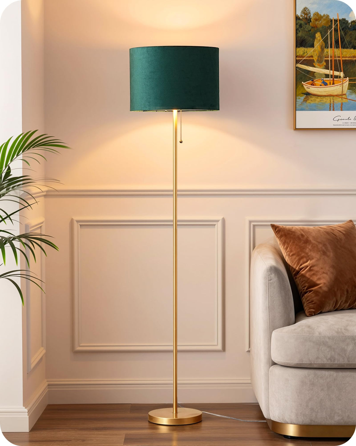 EDISHINE 57'' Modern Floor Lamp with Linen Shade, 2700K LED Bulb Included