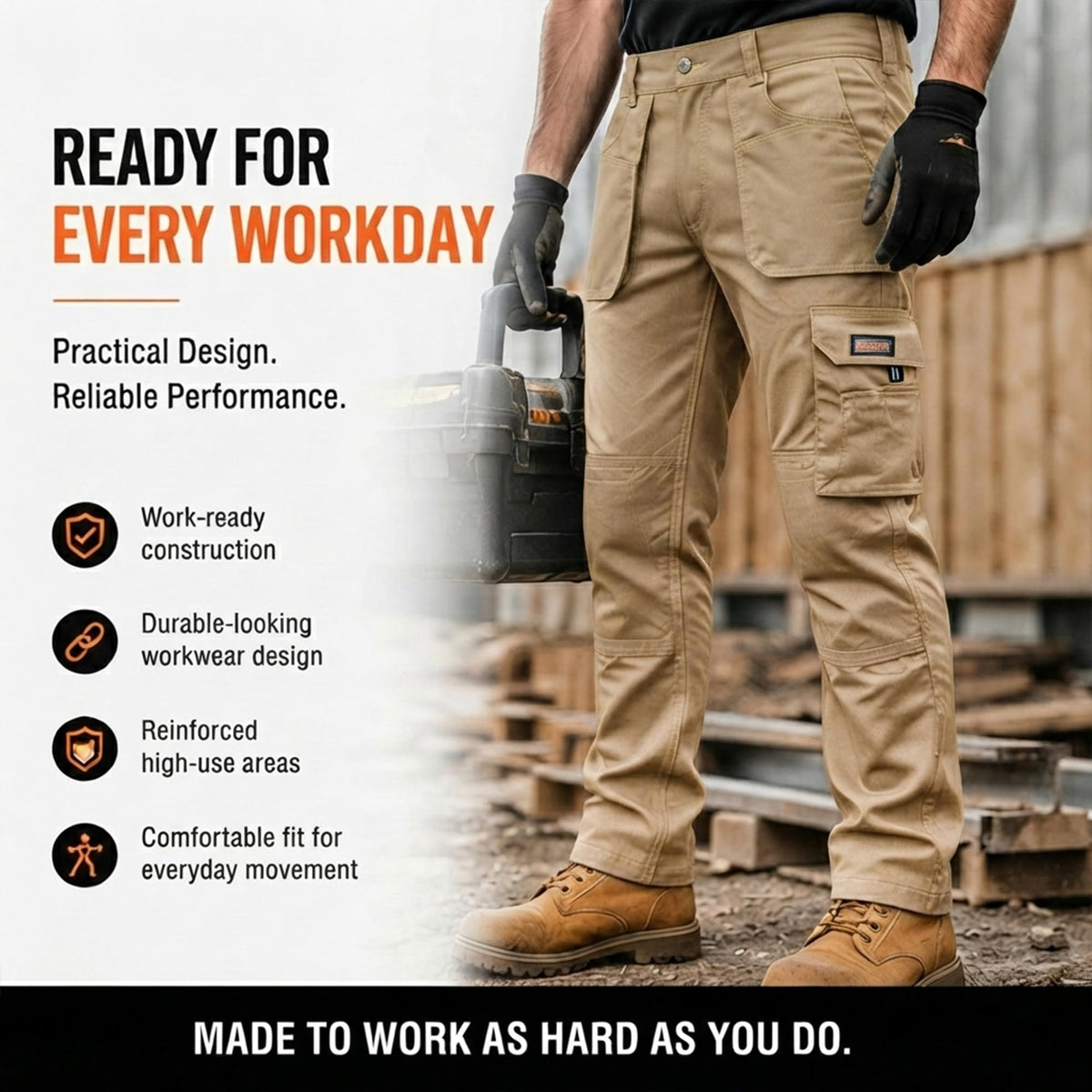 WrightFits Men Pro-11 Work Trousers Black - Heavy Duty Safety Combat Cargo Pant - Multi Pockets & Knee Pad Pockets - Triple Stitched -Durable Work wear (28W-48W)