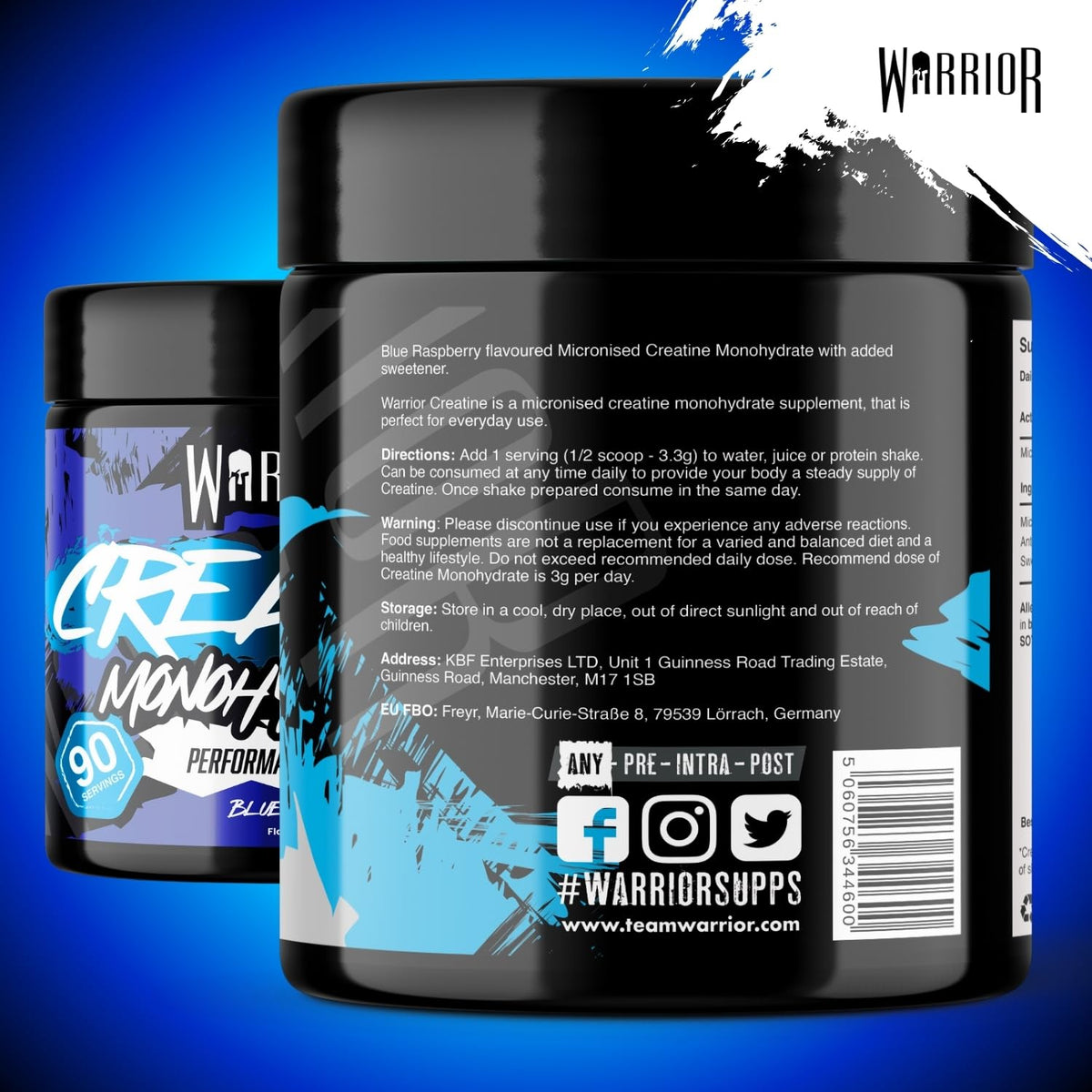 Warrior Creatine Monohydrate Powder 500g Pure Micronised (166 Servings)