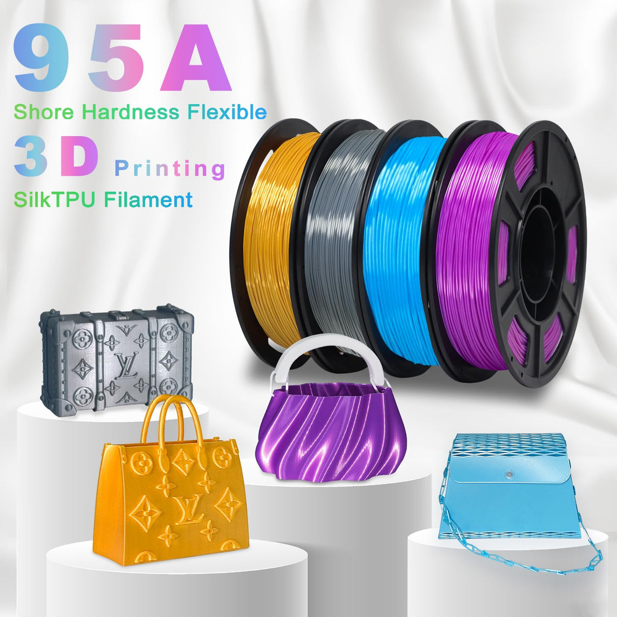 YOUSU 3D Printer Filament Bundle,Glow in The Dark Filament Multicolor,PLA Filament 1.75 mm,Green, Blue,Purple and Rainbow Accuracy +/- 0.03 mm,250g X 4 Pack