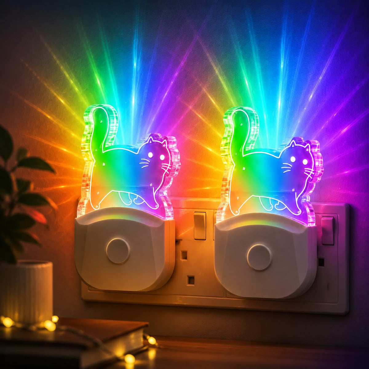 Emeritpro Night Light Plug in Wall with Dusk to Dawn Sensor, Warm White+RGB