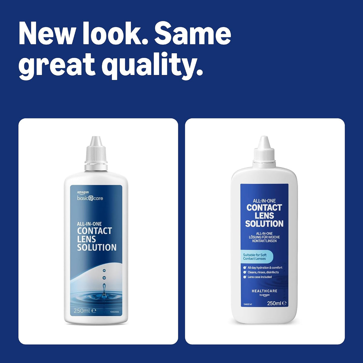 Healthcare by Amazon All-In-One Contact Lens Solution – For Soft Lenses, Bio-Tolerable for Sensitive Eyes, 2 x 250 ml