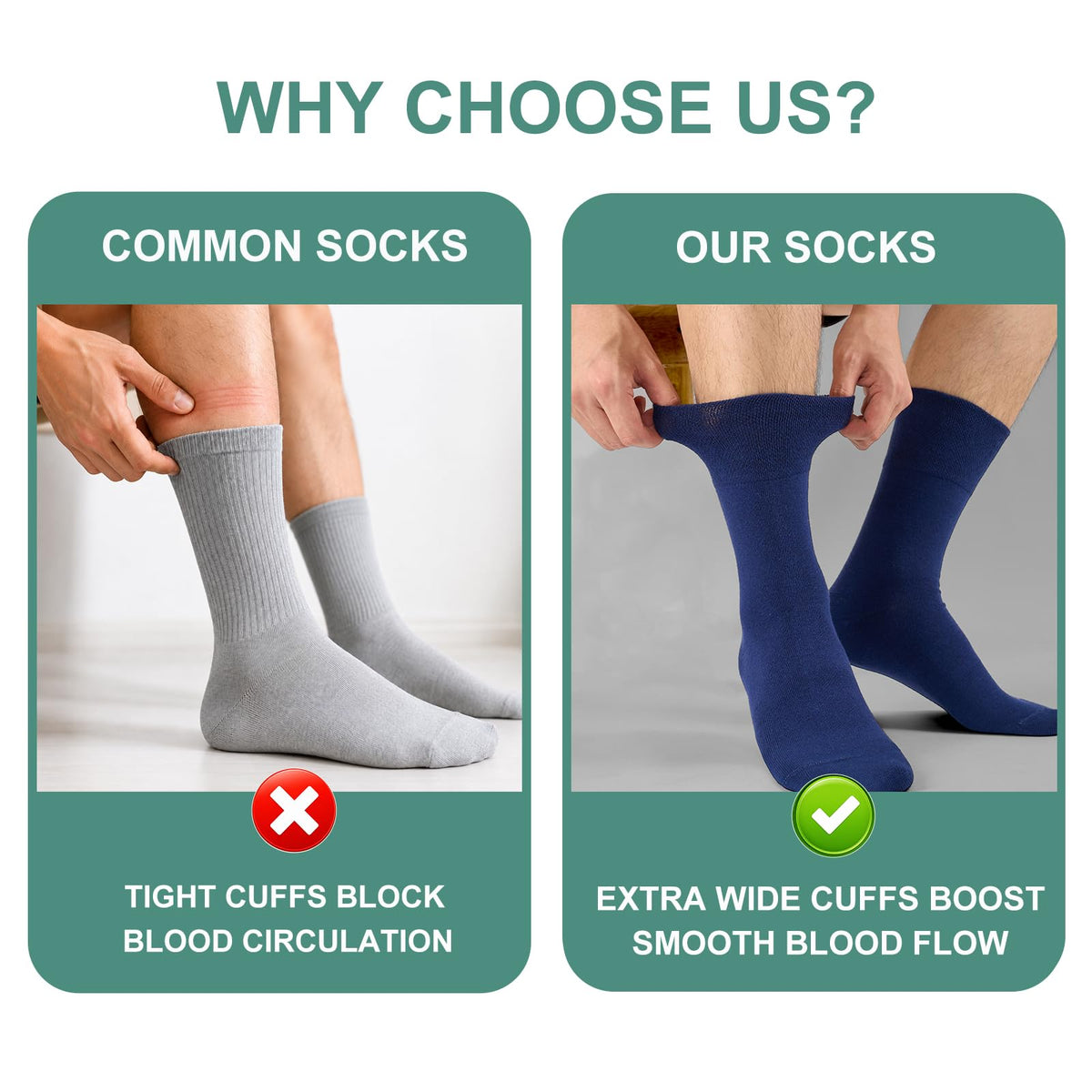 SockWaddles Diabetic Socks for Men & Women, 6 Pairs, Soft Loose Top