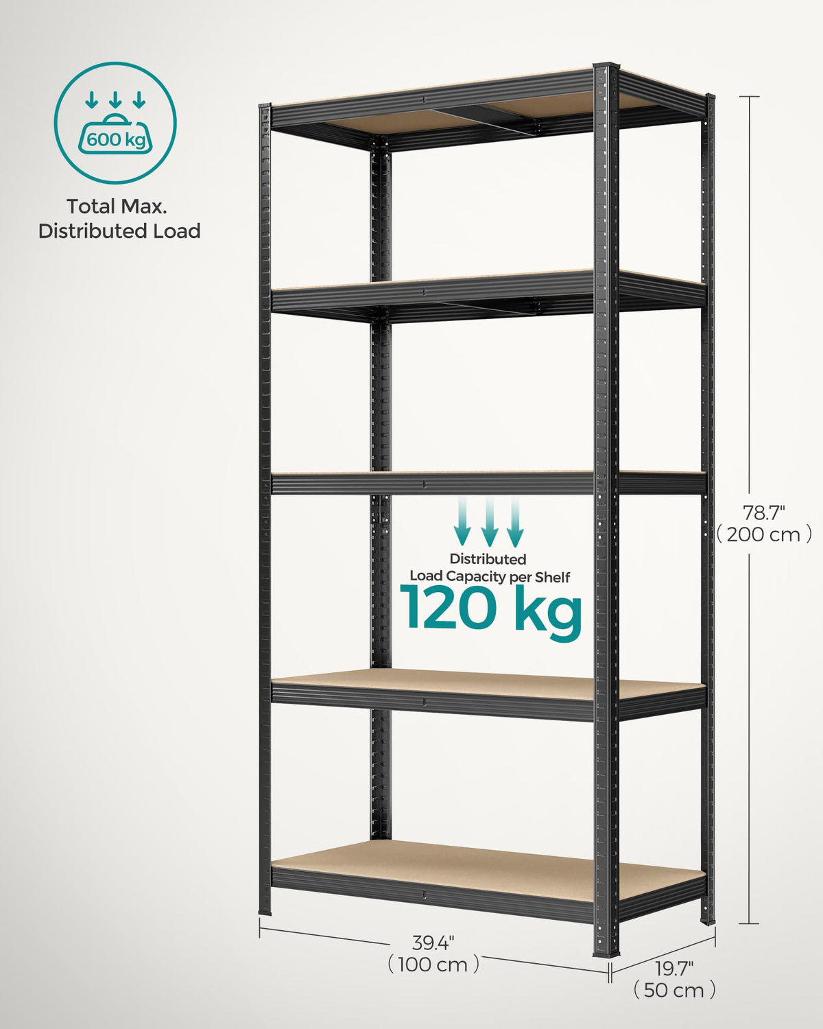 SONGMICS 5-Tier Heavy-Duty Shelving Units, Set of 2, Boltless Assembly