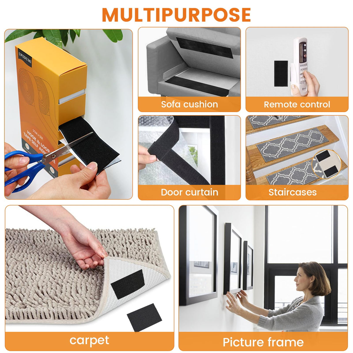 UPXDUMI Hook and Loop Tape 30mm x 5m Multipurpose Strong Self Adhesive Strips Heavy Duty Double Sided Sticky Back Roll Suitable for Home Carpet Sofa Picture Hanging Fabric Industrial Outdoor Black
