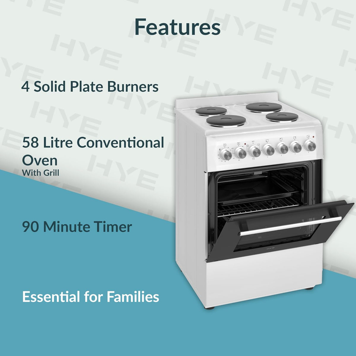HYE 60cm Freestanding Cooker - Electric Cooker with Kitchen Stove, White