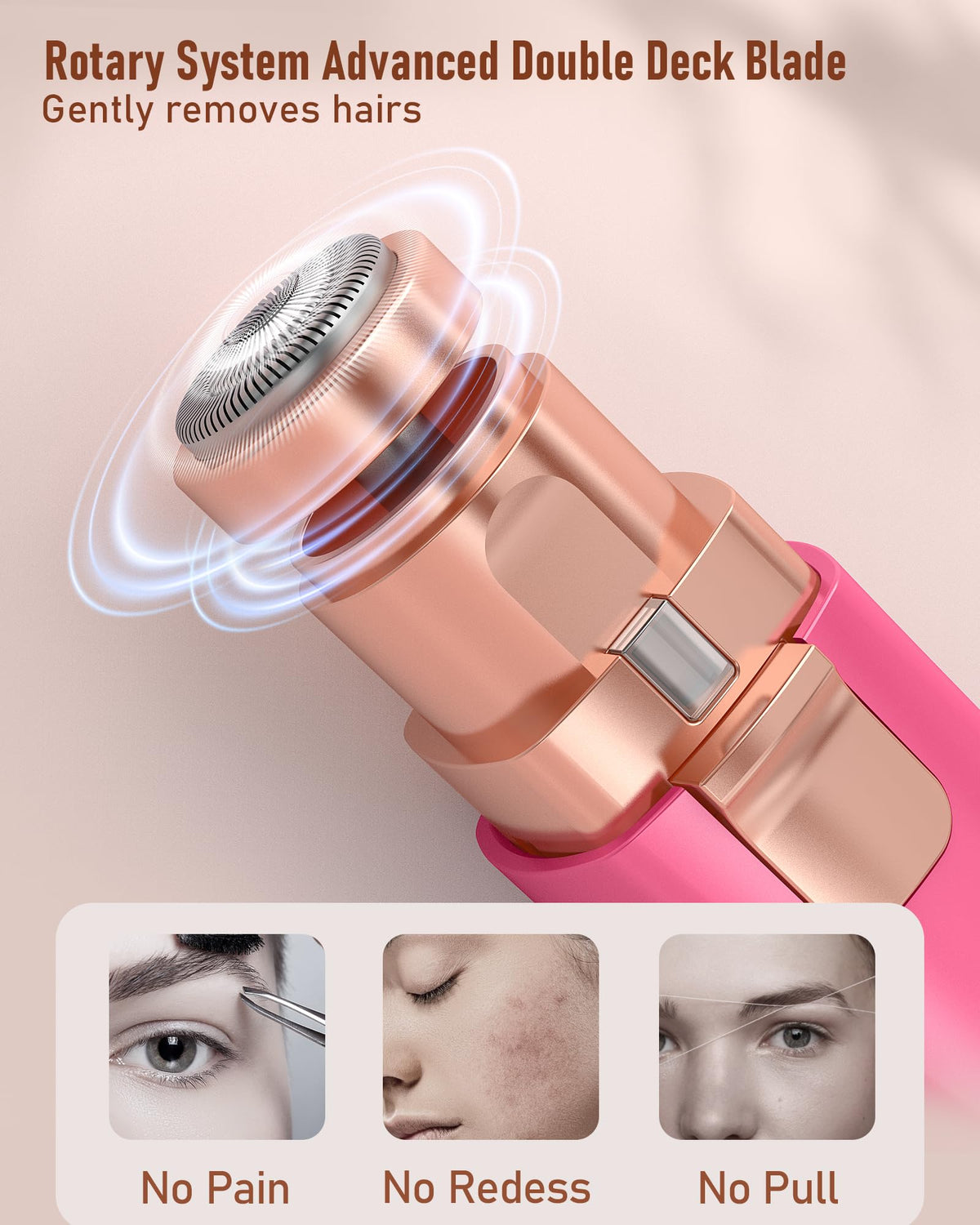 Eyebrow & Facial Hair Trimmer for Women: 2 in1 Rechargeable Facial Hair Removal and Eyebrow Shaver, Painless Shaving with Built-in LED Light - Perfect for Face, Lips, and Body