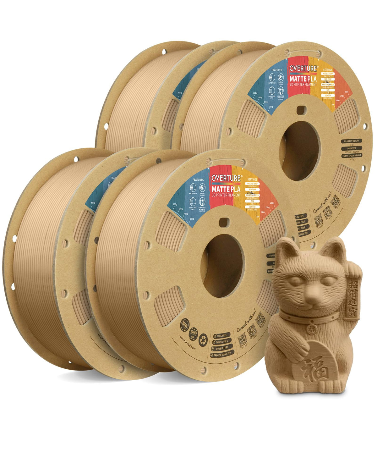 OVERTURE Matte PLA 3D Printer Filament 1.75mm, 1kg Light Brown