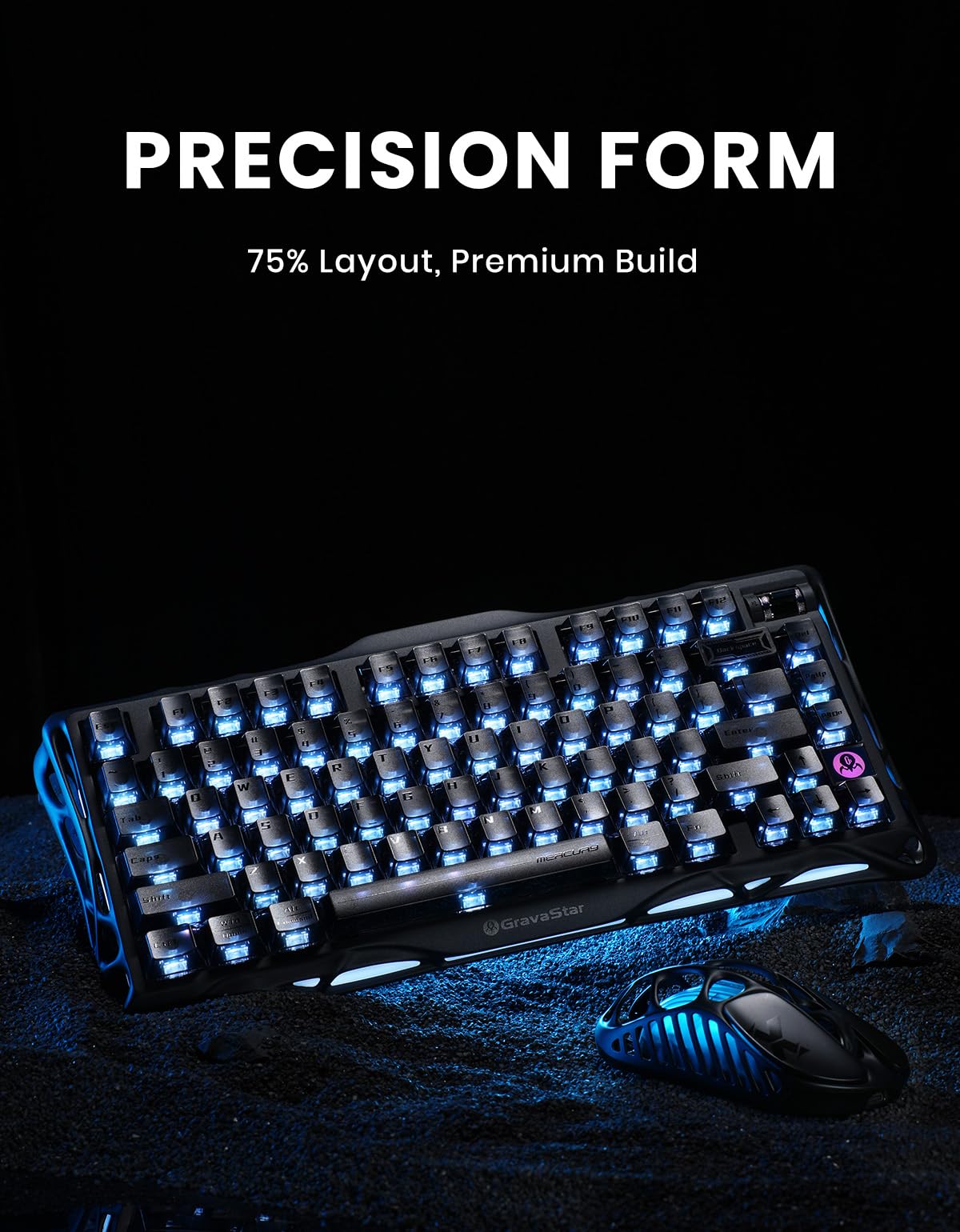 GravaStar Mercury K1 Mechanical Keyboard with Aluminium Frame, 75% Wireless Gaming Keyboard, Hot Swap Custom Keyboard with Button, Gasket, RGB Tri-Mode Keyboard, PBT Keycaps, 8000 mAh White