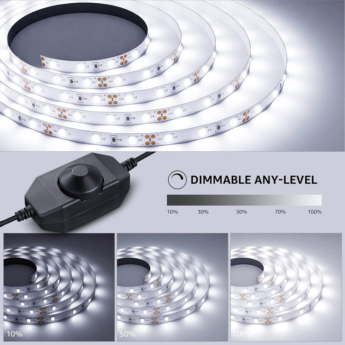 Lepro 5M LED Strip Light, Cool White 6000K, 1650LM 15W, Dimmable, Stick on