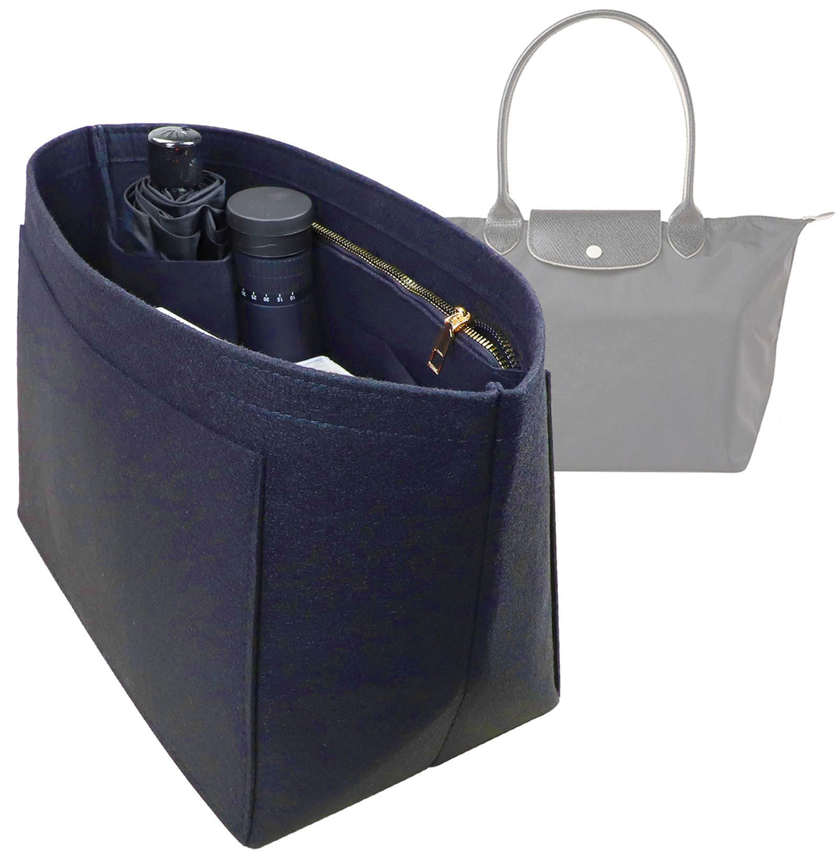 Lckaey tote bag organizer insert for Longchamp le pliage large tote insert felt purse zipper bag organizer 1028pink-S