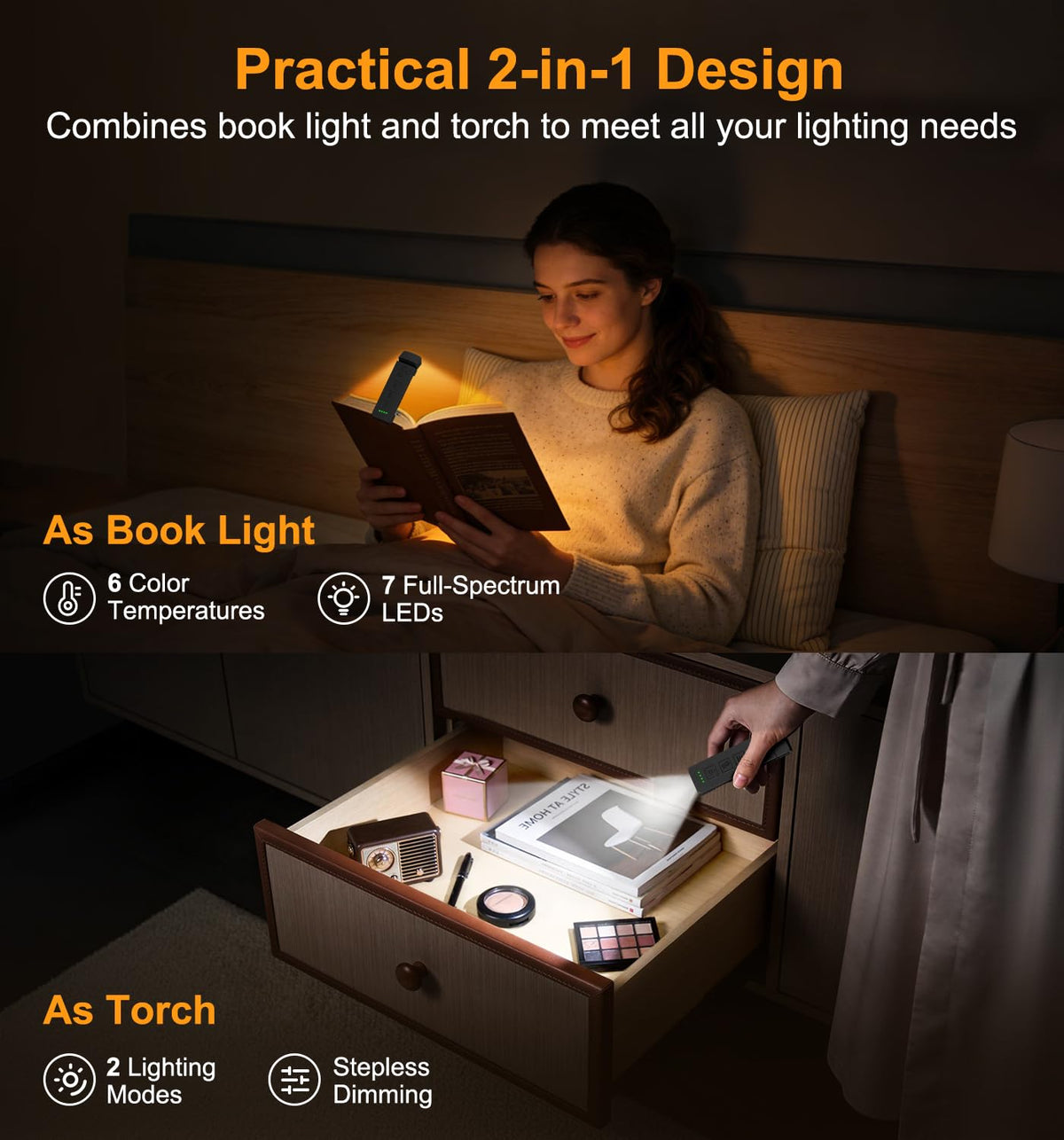 Gritin 2026 Gen 2 Rechargeable Book Light,2-in-1 Reading Light & Torch