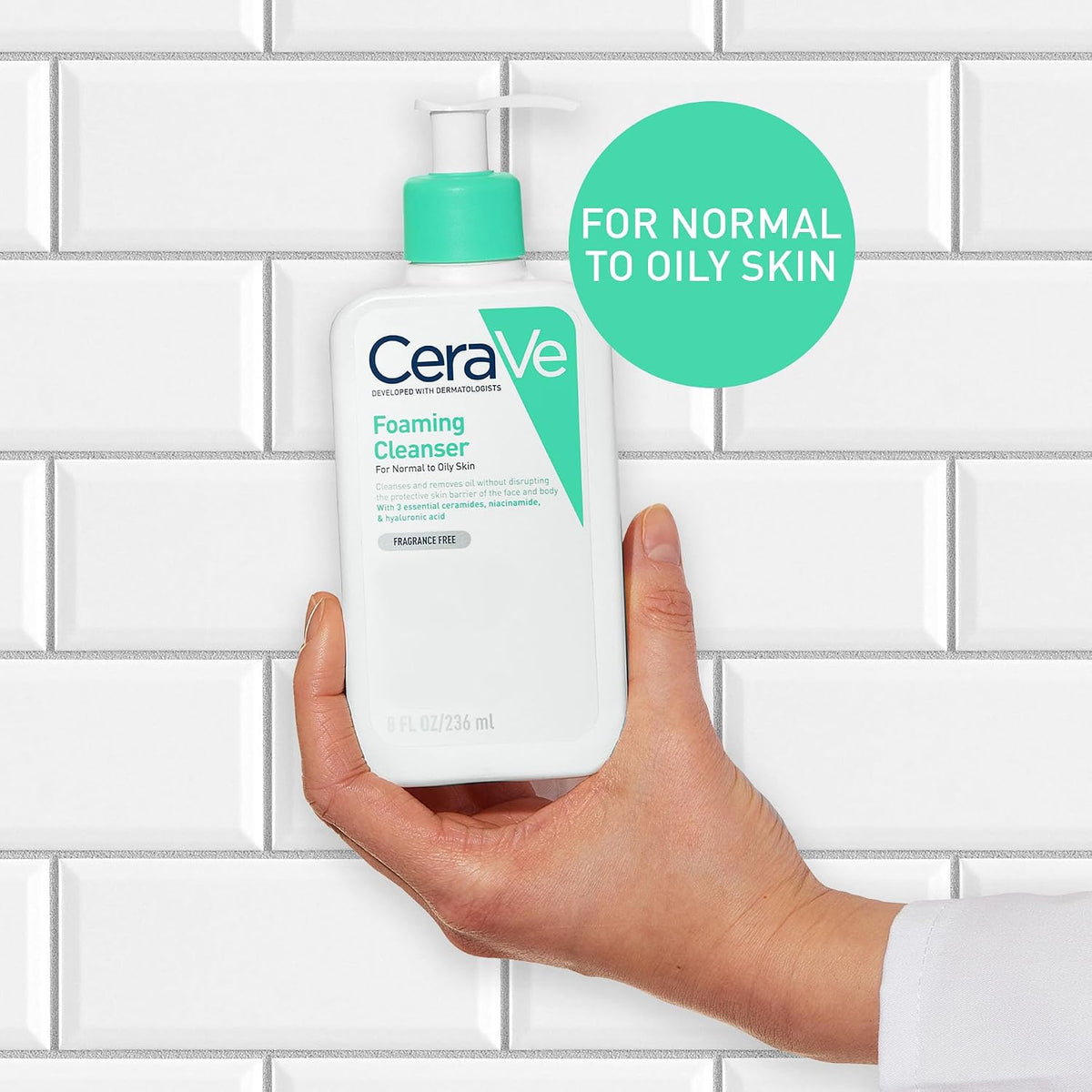 CeraVe Foaming Cleanser for Normal to Oily Skin with Niacinamide & 3 Essential Ceramides, Developed with Dermatologists, Gently Cleanses & Removes Excess Oil, Fragrance-Free