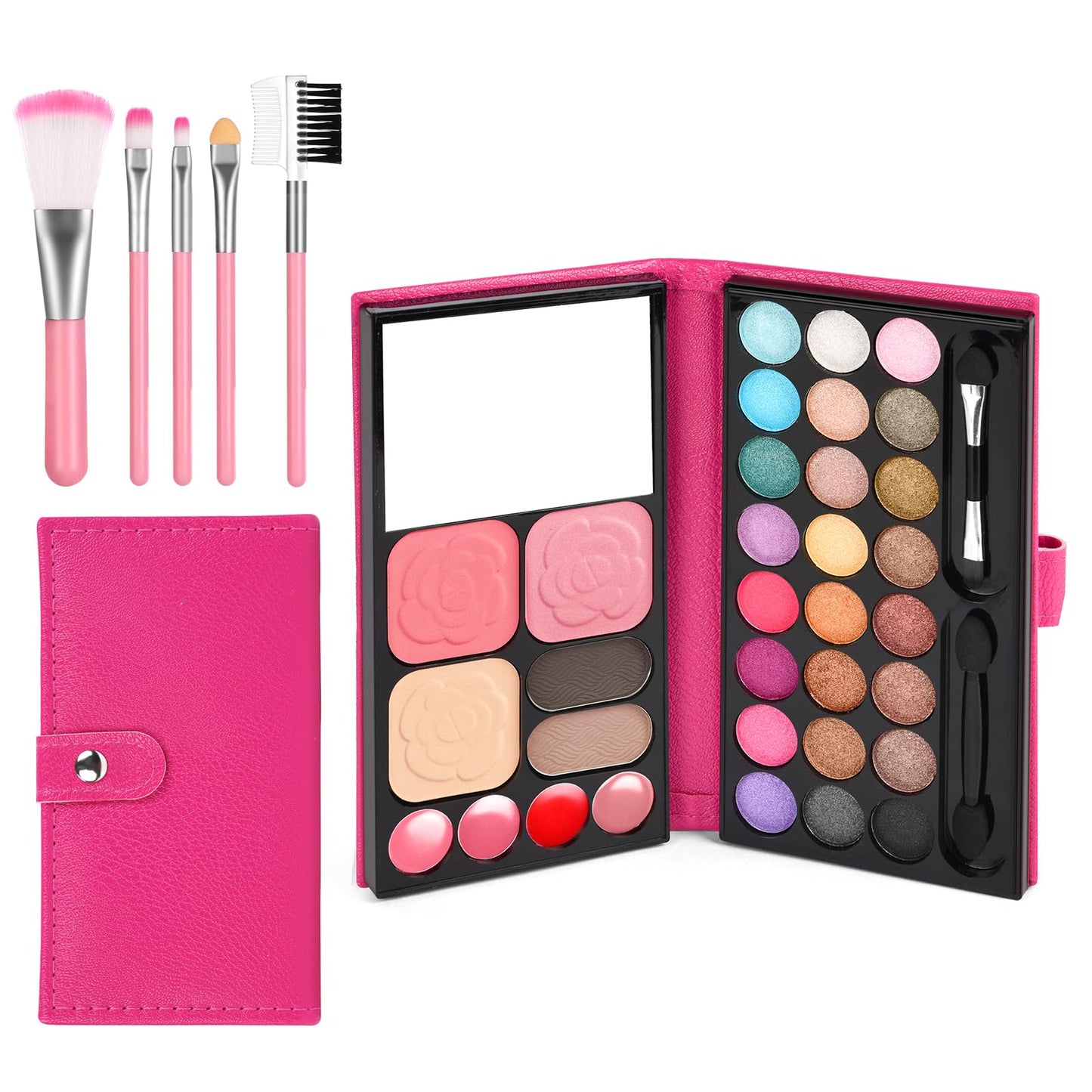 Aomig 33 Colors Kids Makeup Sets for Girls, 6 Pcs Princess Make Up Kit with 5 Brushes, Washable Children's Cosmetics Toys, Non-Toxic Makeup Kit, Cosmetic Beauty Set Gift for Kids Halloween Birthday