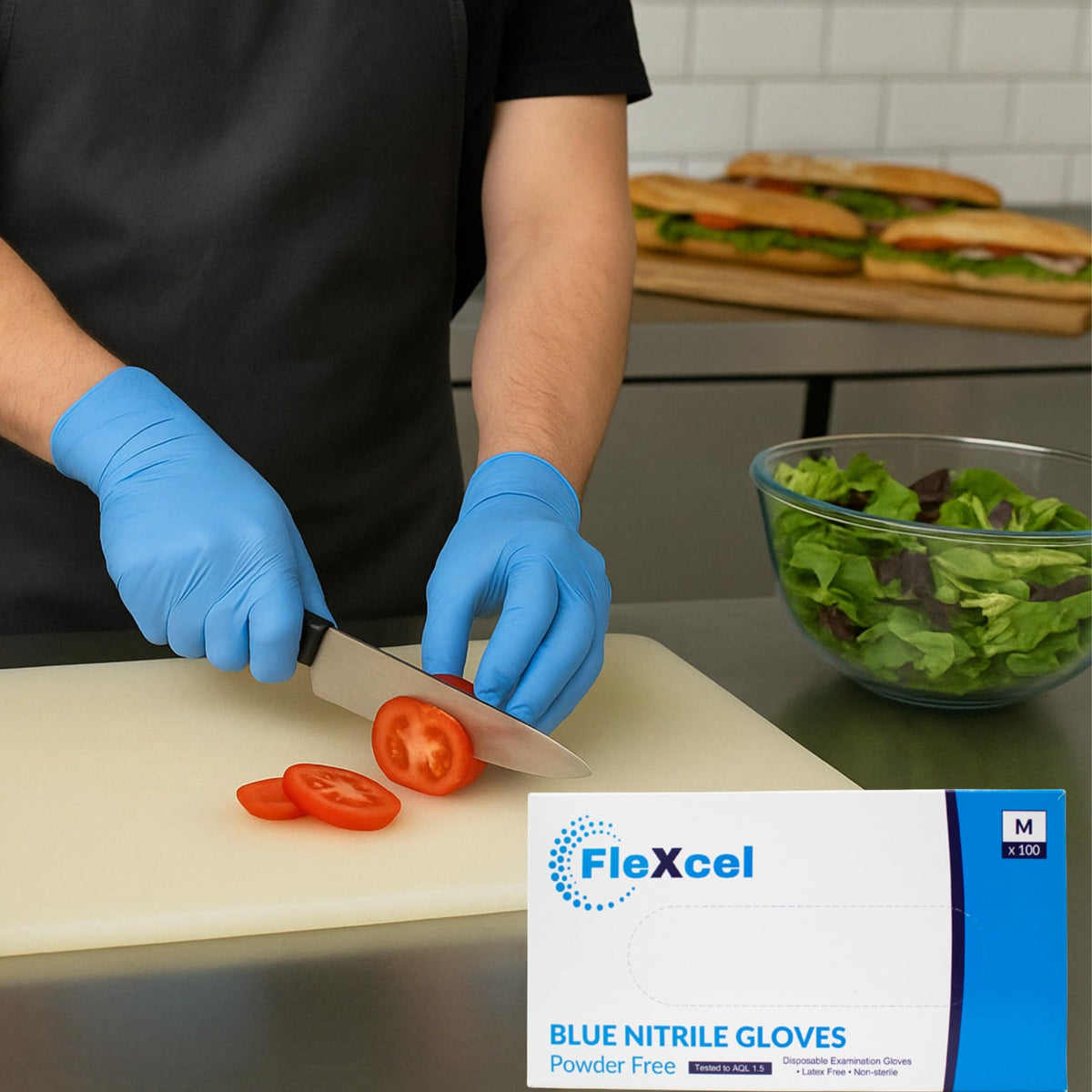 Powder Free Nitrile Gloves - Medical-Grade, Latex-Free, Food Safe (Box of 100)