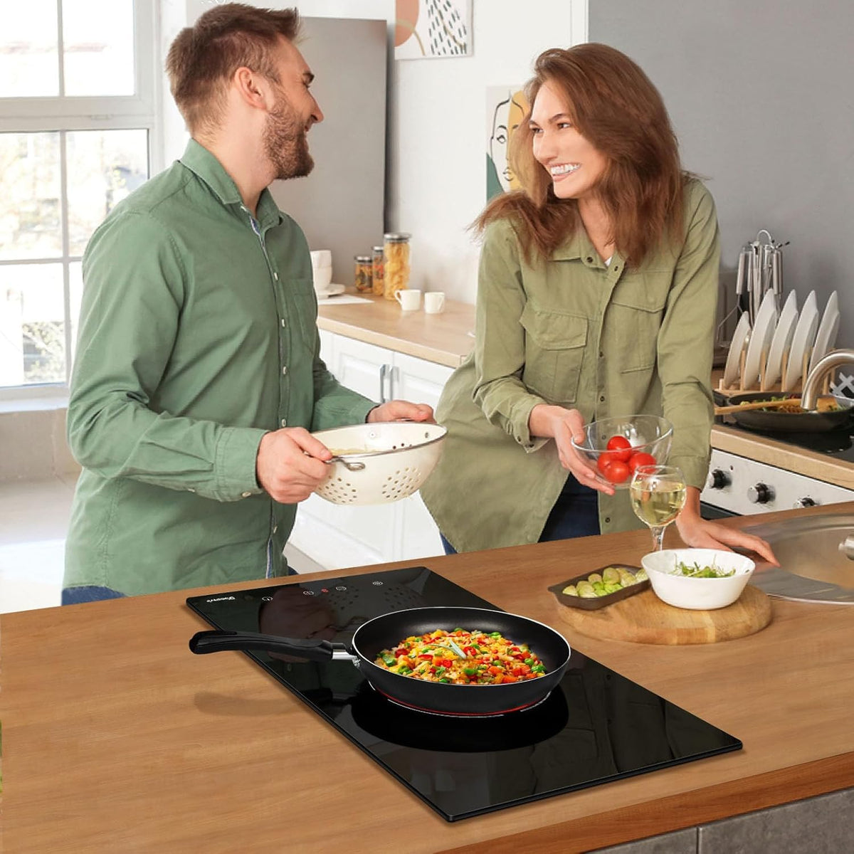 Double Ceramic Hob with Handle, Plug in 2 Ring Electric Hob