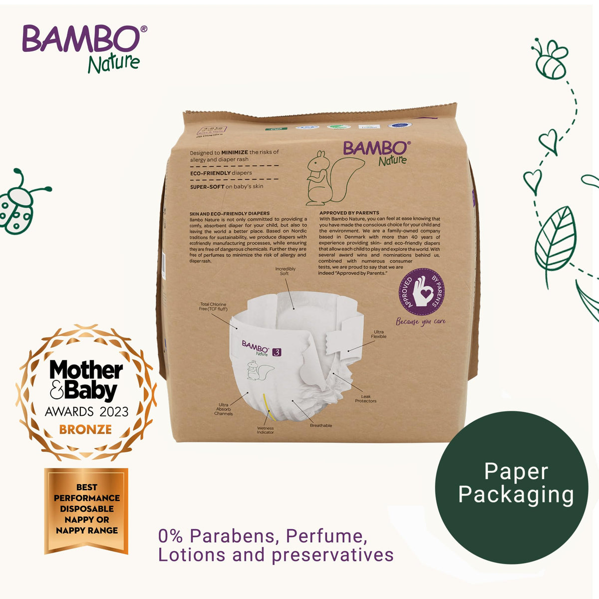Bambo Nature Premium Eco Nappies, Premature Size 0 (2-7lb/1-3kg), XXS, Pack of 24, Eco-Labelled Nappies, Enhanced Leakage Protection, Secure and Comfortable Baby Nappy