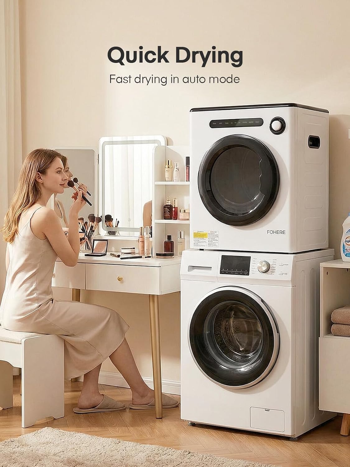 4KG Vented Tumble Dryer, 1200W Compact Smart Dryer, 6 Drying Modes, Double Temperature Control Protection, with Child Lock and Timer, with Child Lock, Crease Guard, for Apt, Home, Dorm, RVs, White