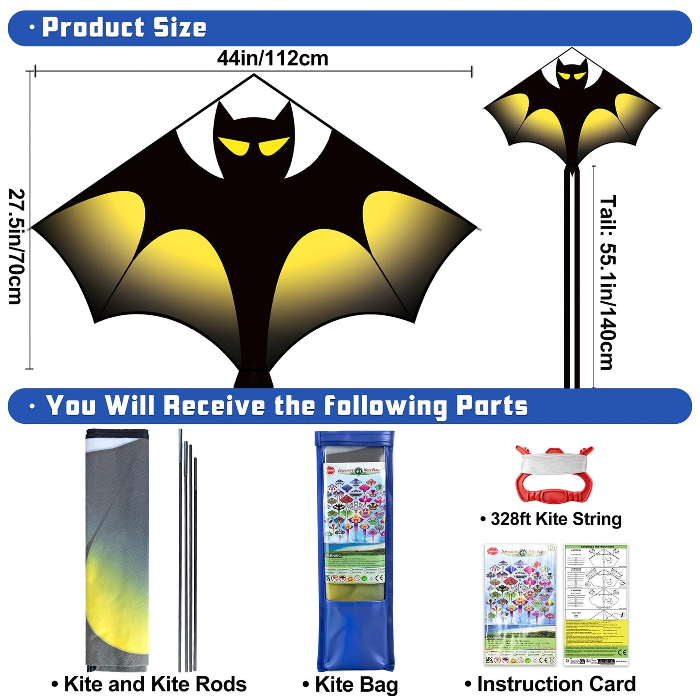 YongnKids Huge Kite Kids Easy to Fly for Ages 4-8 Children and Adults|Beginners, with 328ft String & Spool, Gift Packaging, Outdoor Games Flying Toys