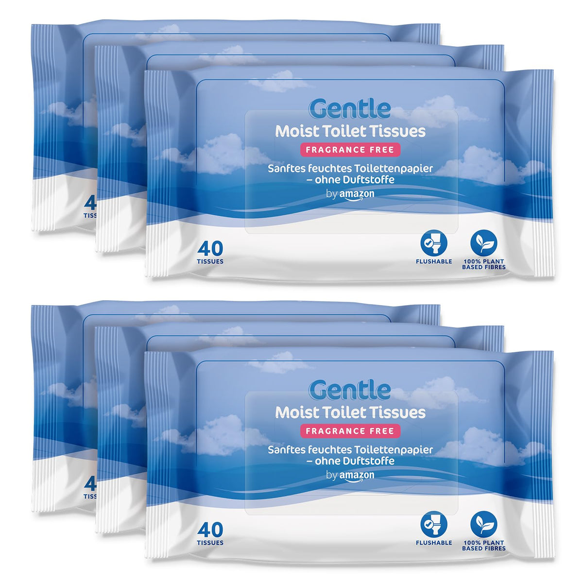 by Amazon Gentle Moist Toilet Tissues with Aloe Vera, Flushable, 240 Count (6 Packs of 40 sheets)