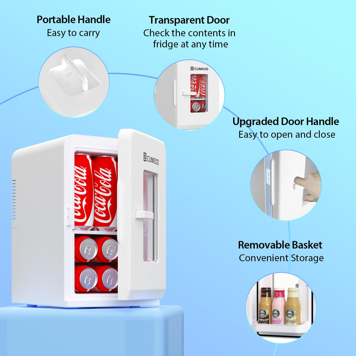 Mini Fridge 15 Liter/21 Cans, Upgrade Portable AC+DC Power Small Fridge for Bedroom, Car, Office, Thermoelectric Cooler and Warmer Skincare Fridge for Food, Drinks, Cosmetics, Max & ECO Mode