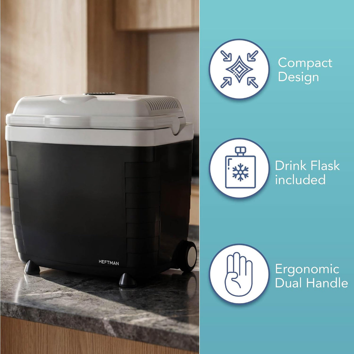 HEFTMAN 28L Electric Cooler Box with Wheels - Electric Cool Box 12V 240V