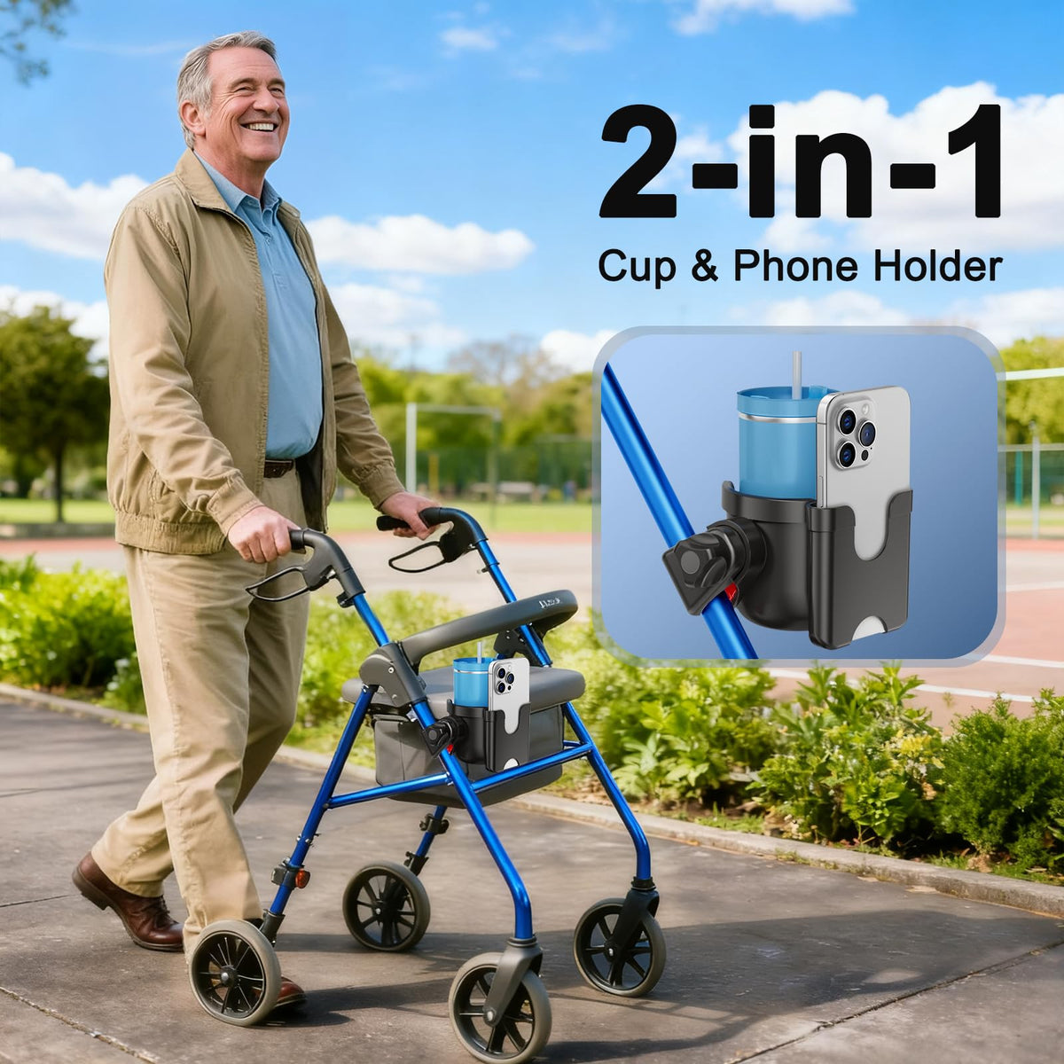 2-Pack Pram Cup Holder with Phone Holder, Universal Pram Buggy Accessories