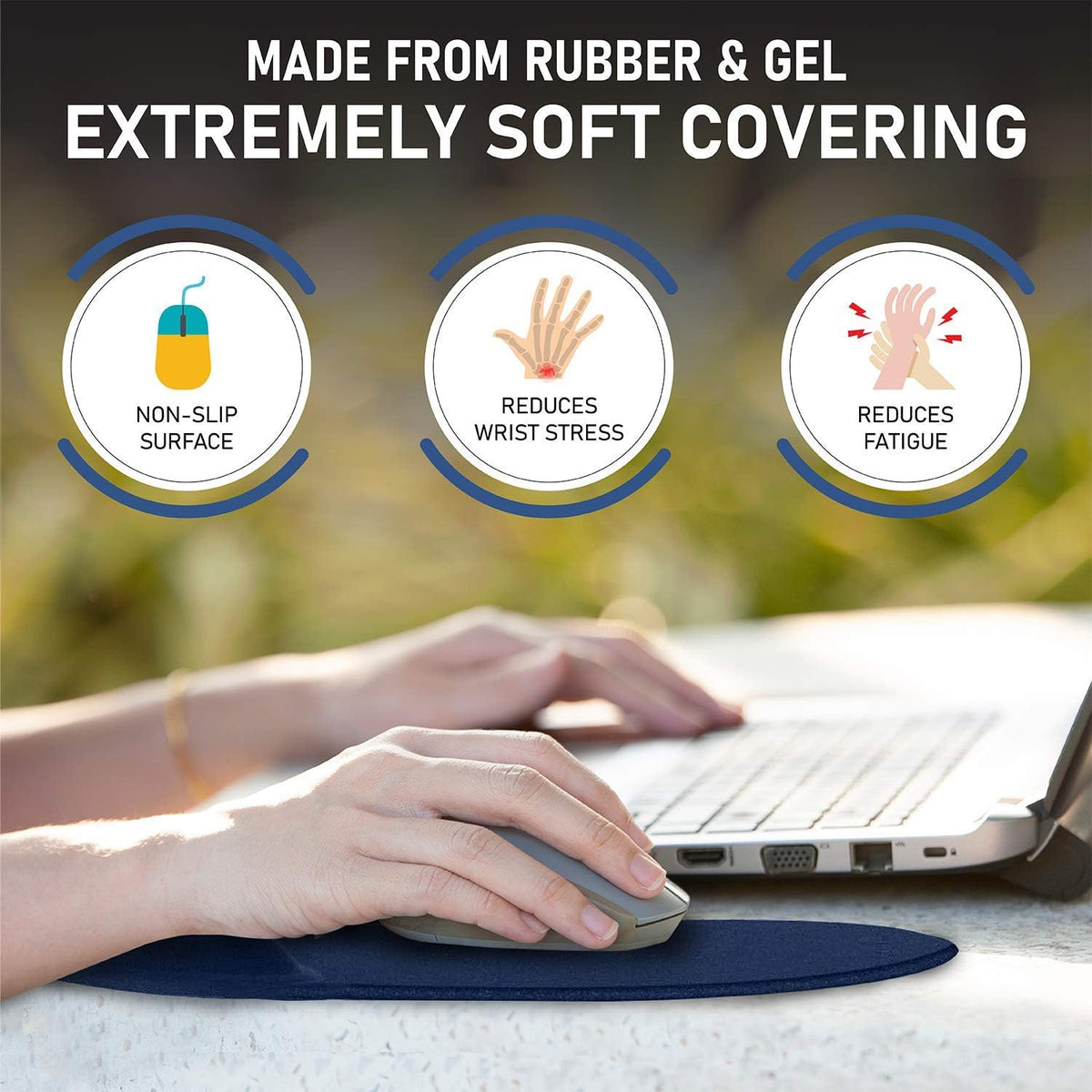Mouse Mat ANTI-SLIP COMFORT MOUSE PAD MAT WITH GEL FOAM REST WRIST SUPPORT FOR PC LAPTOP (Blue, Regular)