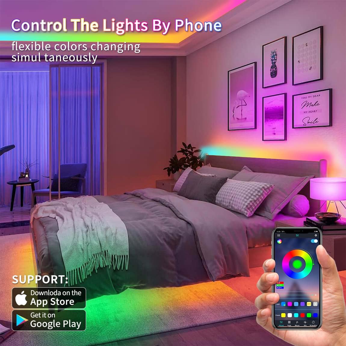 Daymeet TV Led Lights, 4M TV Led Backlight for Lights USB Powered RGBIC Light Strip for 55-75 inch Monitor Behind Lighting with Remote Music Sync Bluetooth APP Control