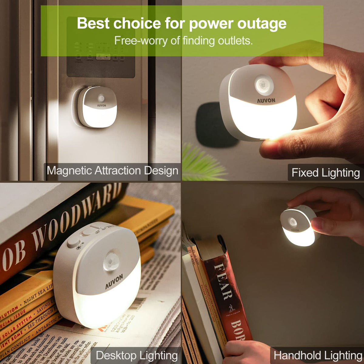 AUVON Magnetic Rechargeable Night Light, Motion & Dusk-Dawn Sensor, 2 Packs