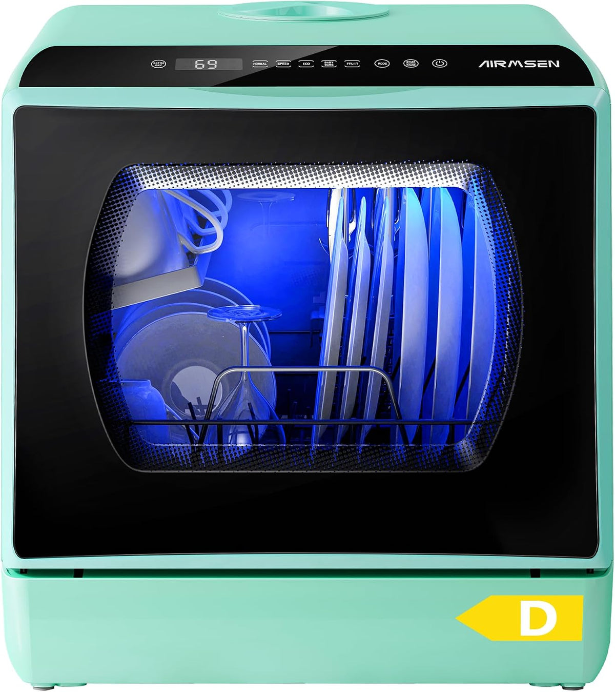 AIRMSEN Mini Table Top Dishwasher - Upgraded 6 Programs, Green