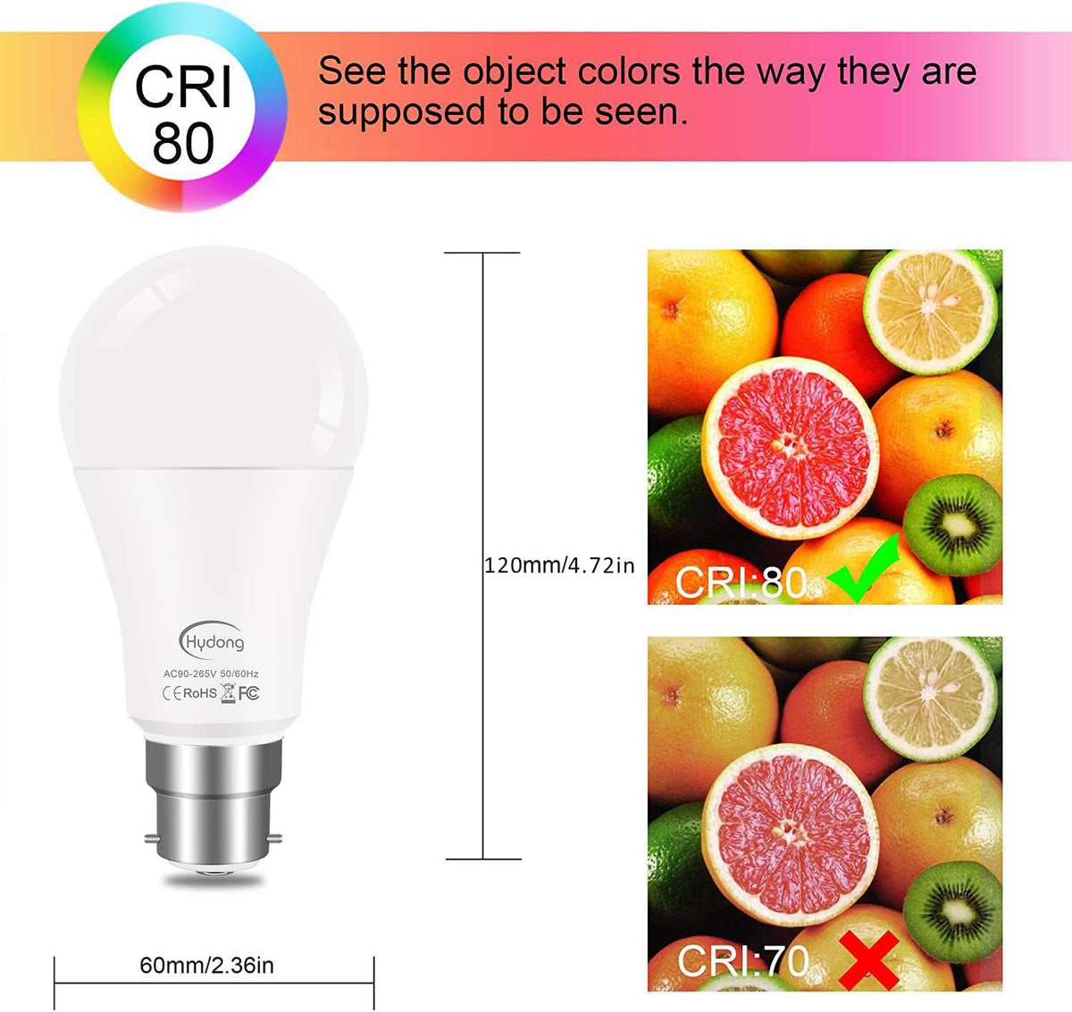 Colour Changing Bulb B22 10W Dimmable, RGBW LED Light Bulbs Mood Lighting with 21key Remote Control,Dual Memory Function,12 Color Choices for Home Dec
