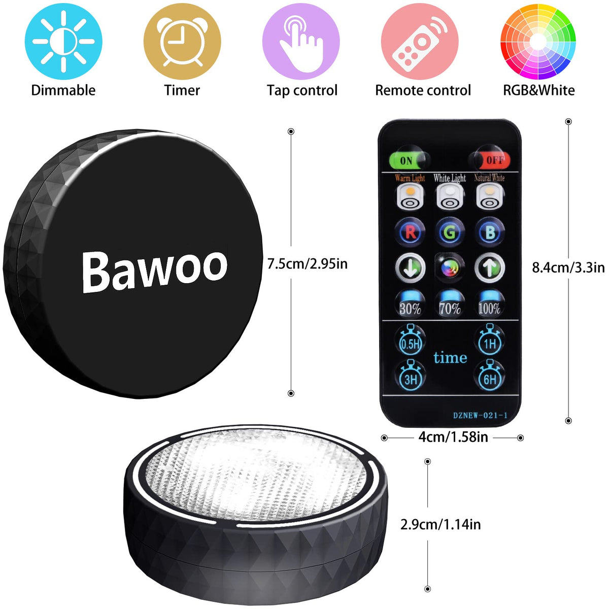 Under Cabinet Lights, Wireless LED Puck Lights Remote Control, 4000K Natural White Brightness Dimmable Battery Powered Touch Closet Cupboard Kitchen Wardrobe Lights, 6 Pack (White)