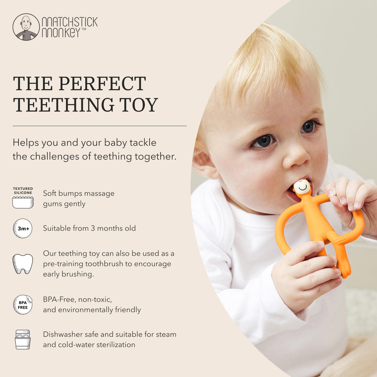 Matchstick Monkey Original Teether with Gel Applicator, Hearts