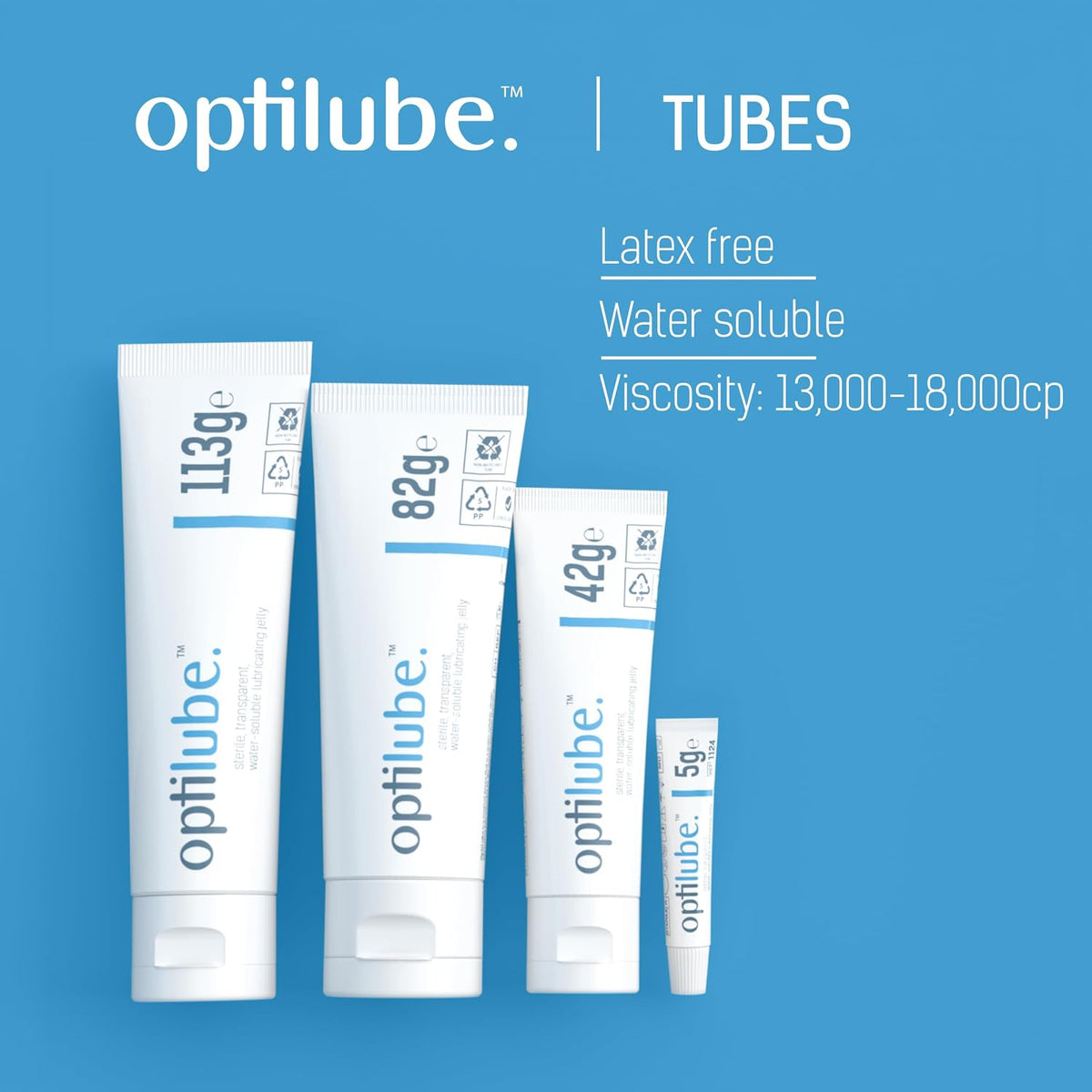 OptiLube Tubes - Sterile Lubricating Jelly for Insertion of Medical Devices in 5g, 42g, 82g, and 113g Tubes, Water Soluble Lubricant with Easy-to-Use Flip Cap (5g x 48)