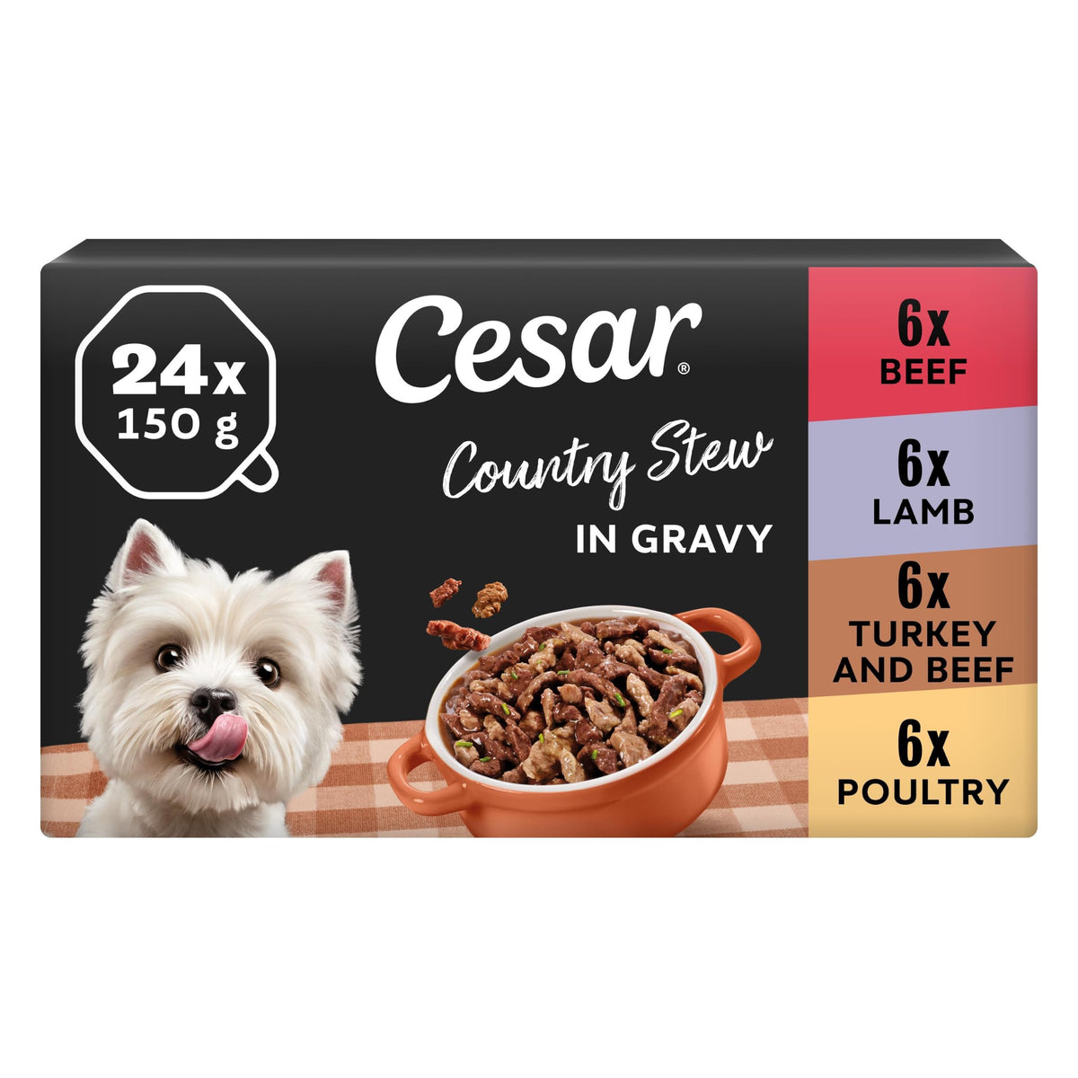 CESAR Pouch Selection in Jelly, Fresh Adult Wet Dog Food Pouches in Delicious Jelly with Succulent Meats and Vegetables, 48 x 100 g