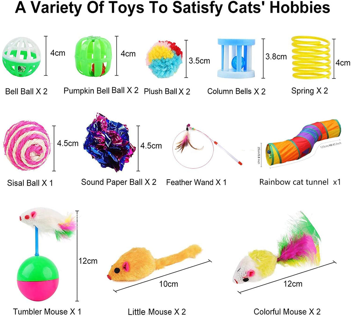 20 Pcs Cat Toys for Indoor Kitten, Collapsible Tunnel, Interactive Feather Wand Ball Spring Mice Toy for Puppy Kitty
