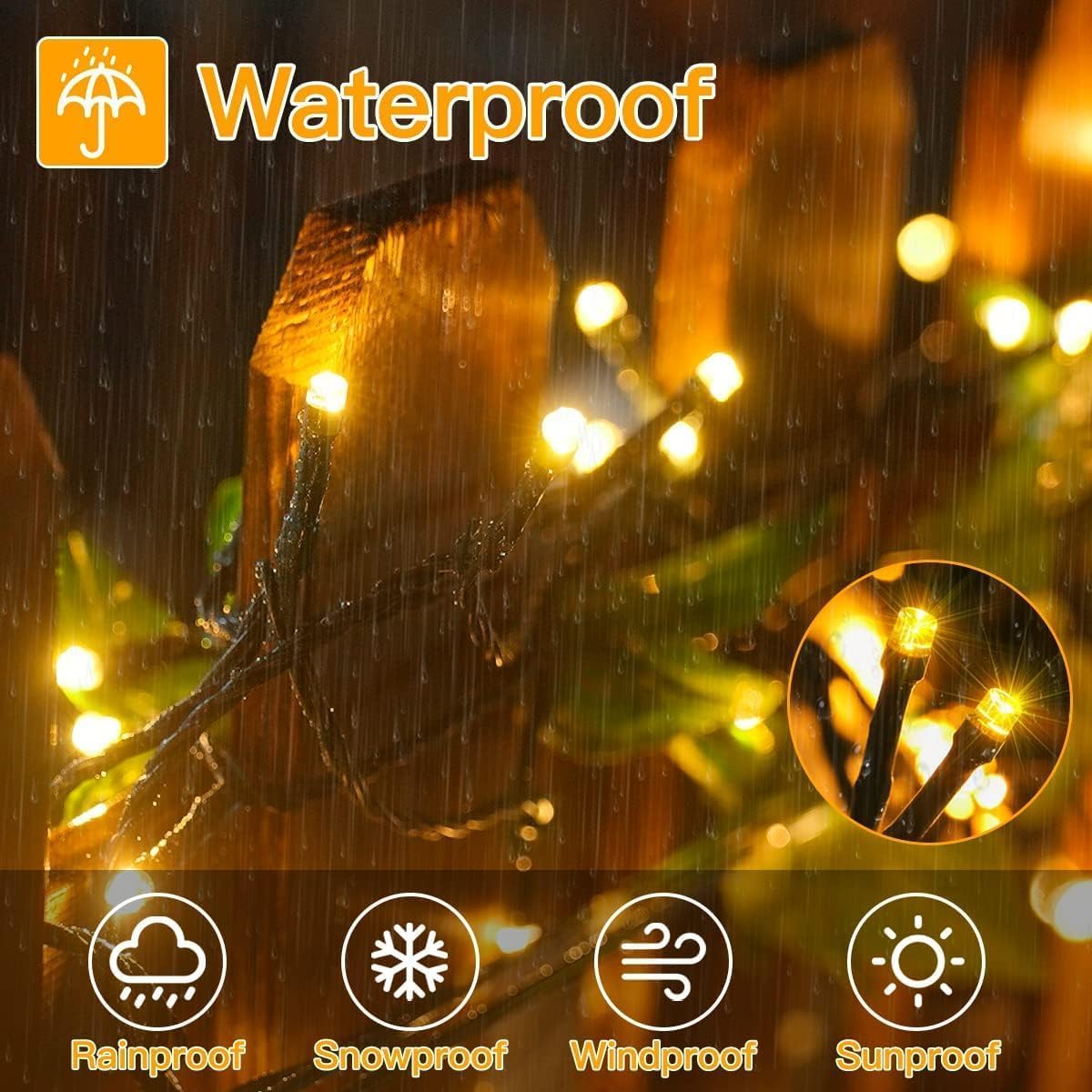 Ollny Smart Outdoor Fairy Lights, 20m 200 LEDs, RGB+W, App Control