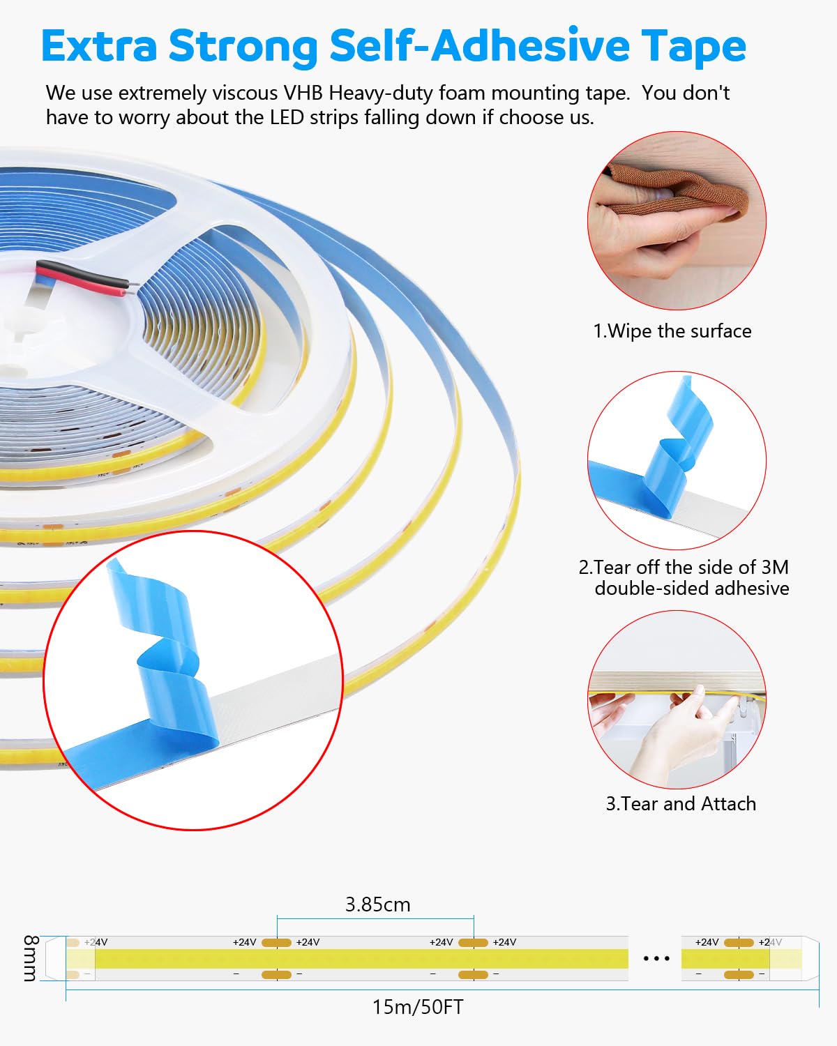 Aclorol 12V Red LED Lights for Bedroom 5M Fleixible COB LED Strip Light