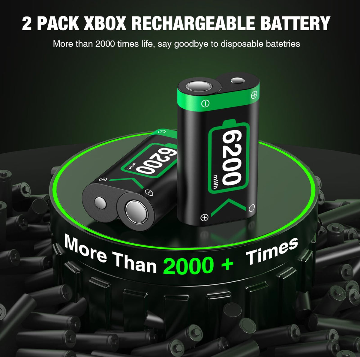 Rechargeable Battery Pack for Xbox One/Series Controller, 4x6200mWh Battery Pack with Charger/Cooling RGB/25H Playtime, Compatible with Xbox One/S/X/Elite 1, Series S/X Controller